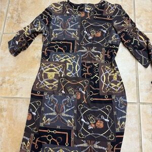 J. McLaughlin Black and Brown Chain Print Dress